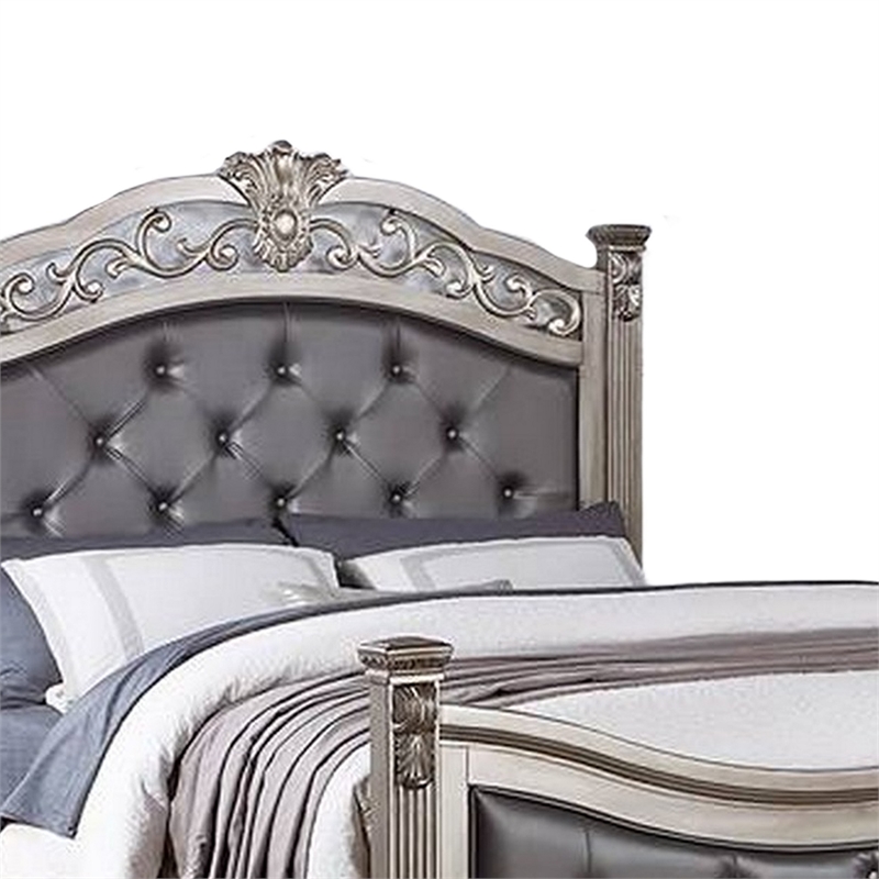 Bowery Hill California King Bed with Button Tufted Headboard in Silver