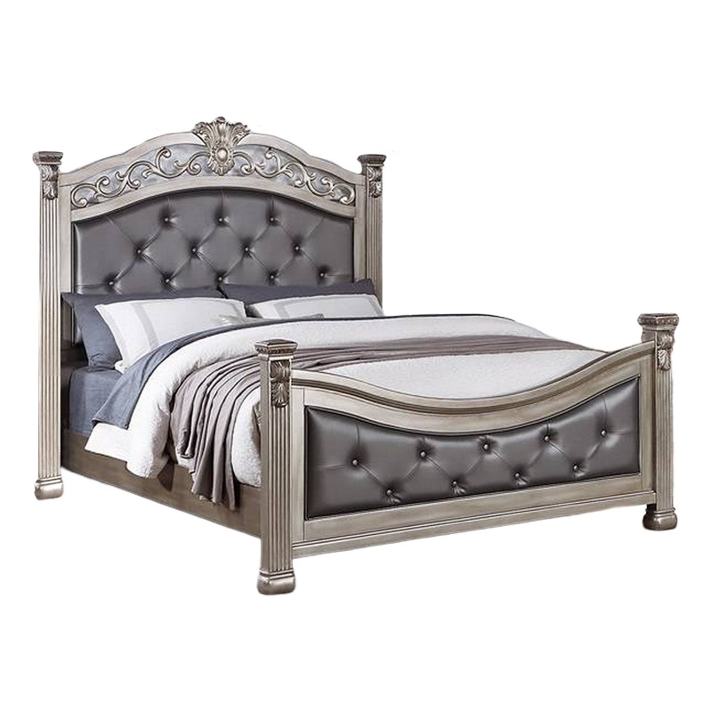 Bowery Hill California King Bed with Button Tufted Headboard in Silver