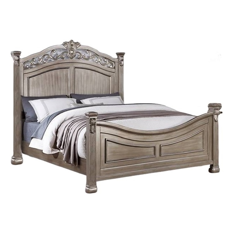 Bowery Hill Wood California King Bed with Leaf Carvings in Champagne Gold