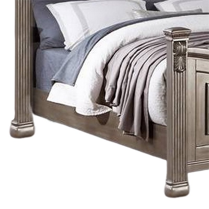 Bowery Hill Wood California King Bed with Leaf Carvings in Champagne Gold