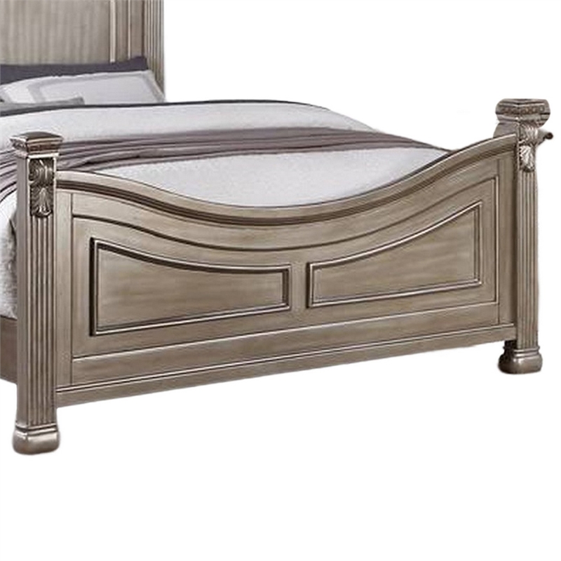 Bowery Hill Wood California King Bed with Leaf Carvings in Champagne Gold