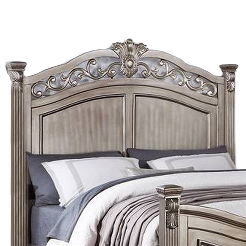 Bowery Hill Wood California King Bed with Leaf Carvings in Champagne Gold