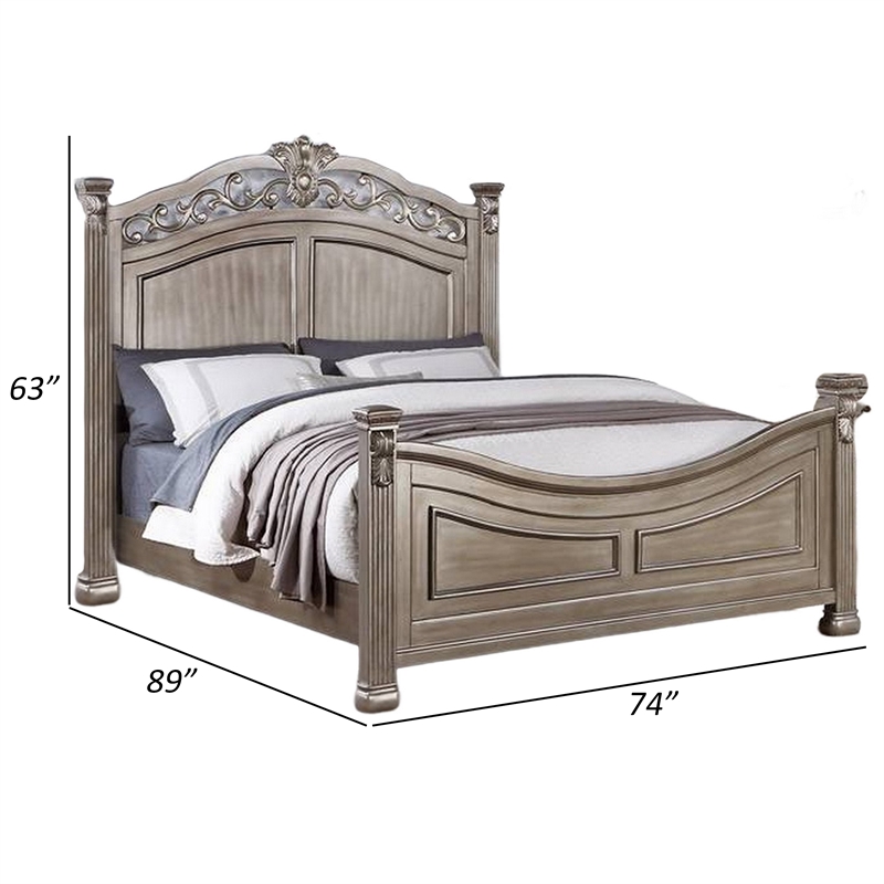 Bowery Hill Wood California King Bed with Leaf Carvings in Champagne Gold