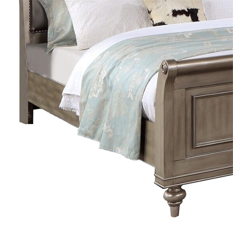 Bowery Hill Modern California King Bed with Faux Leather Upholstery in Gold