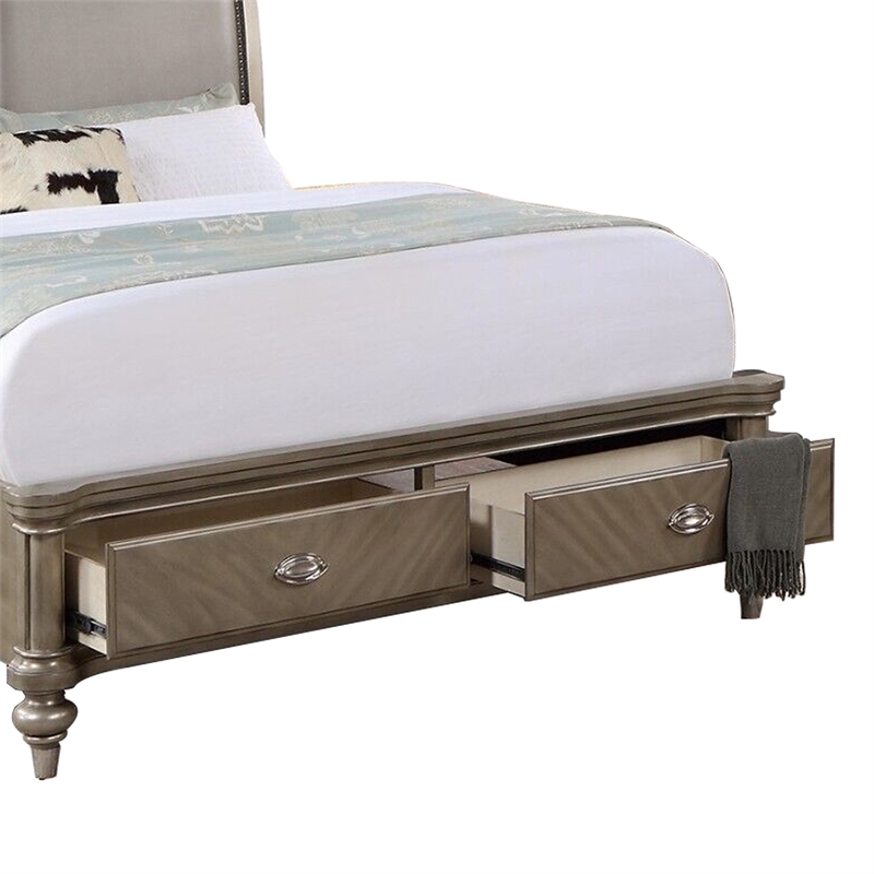 Bowery Hill Modern California King Storage Bed with Faux Leather in Gold