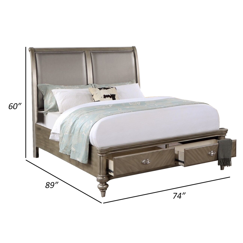 Bowery Hill Modern California King Storage Bed with Faux Leather in Gold