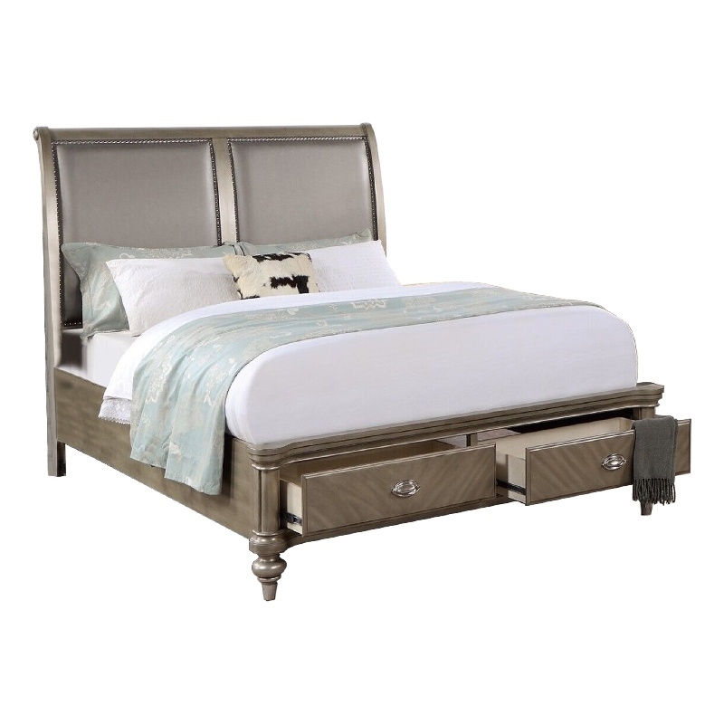 Bowery Hill Modern California King Storage Bed with Faux Leather in Gold