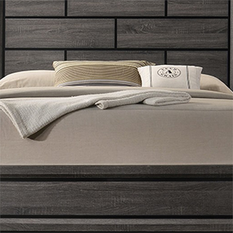 Bowery Hill King Bed with Brick Headboard and Black Legs in Oak Gray