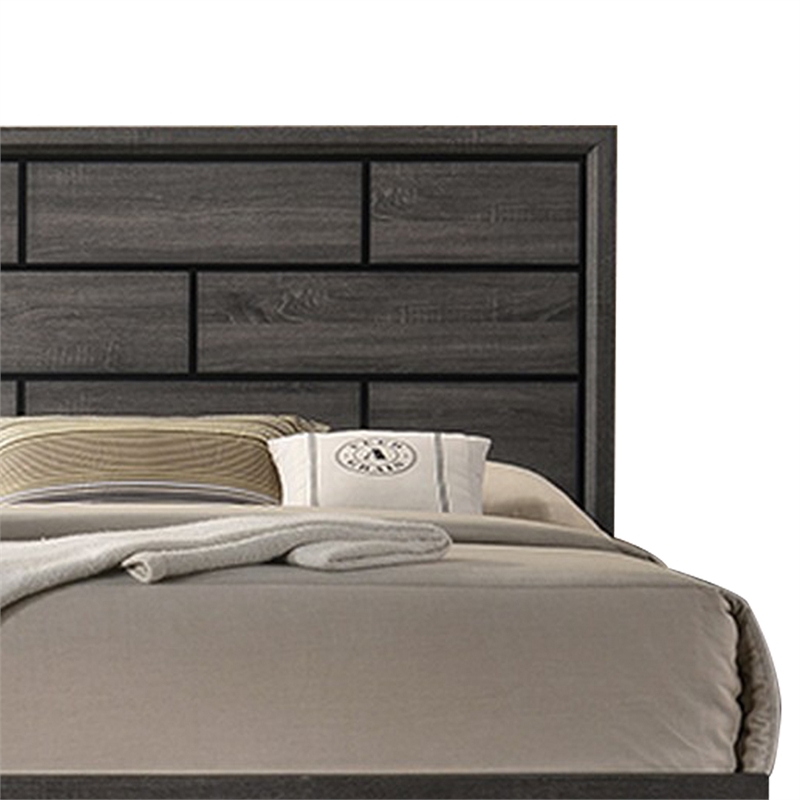 Bowery Hill King Bed with Brick Headboard and Black Legs in Oak Gray