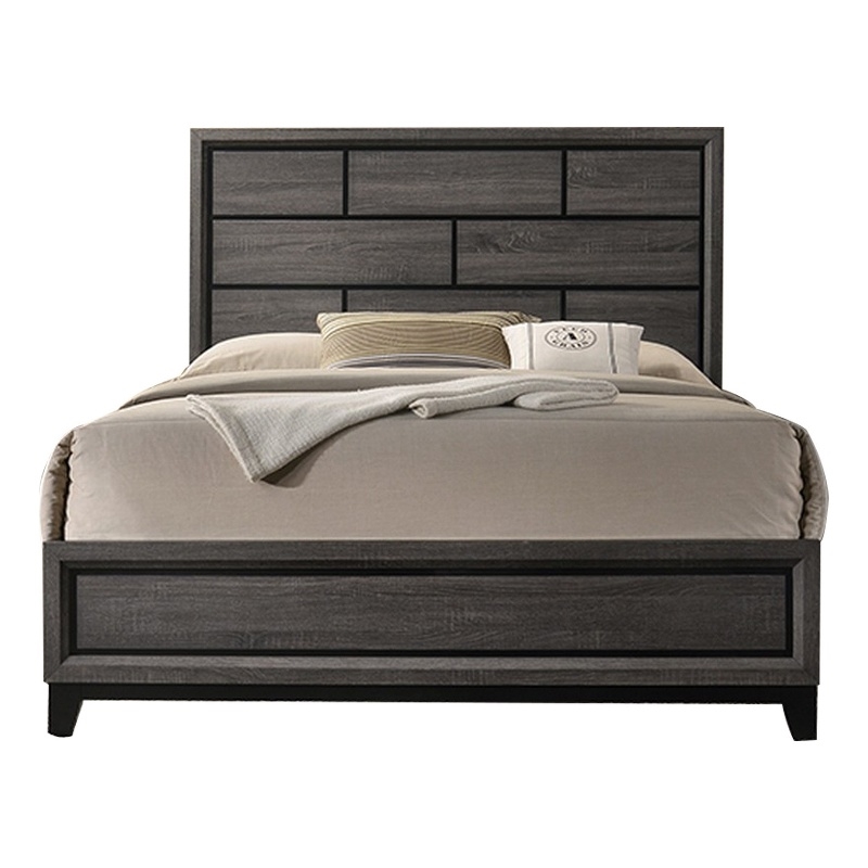 Bowery Hill King Bed with Brick Headboard and Black Legs in Oak Gray