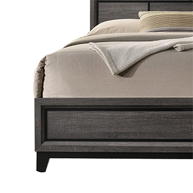 Bowery Hill King Bed with Brick Headboard and Black Legs in Oak Gray