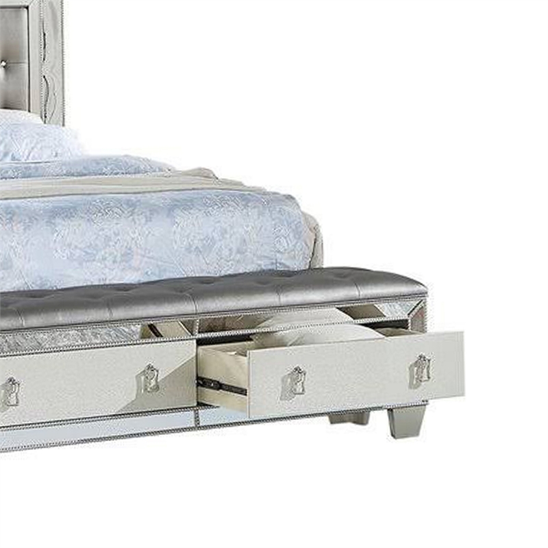 Bowery Hill California King Storage Bed in Silver Faux Leather