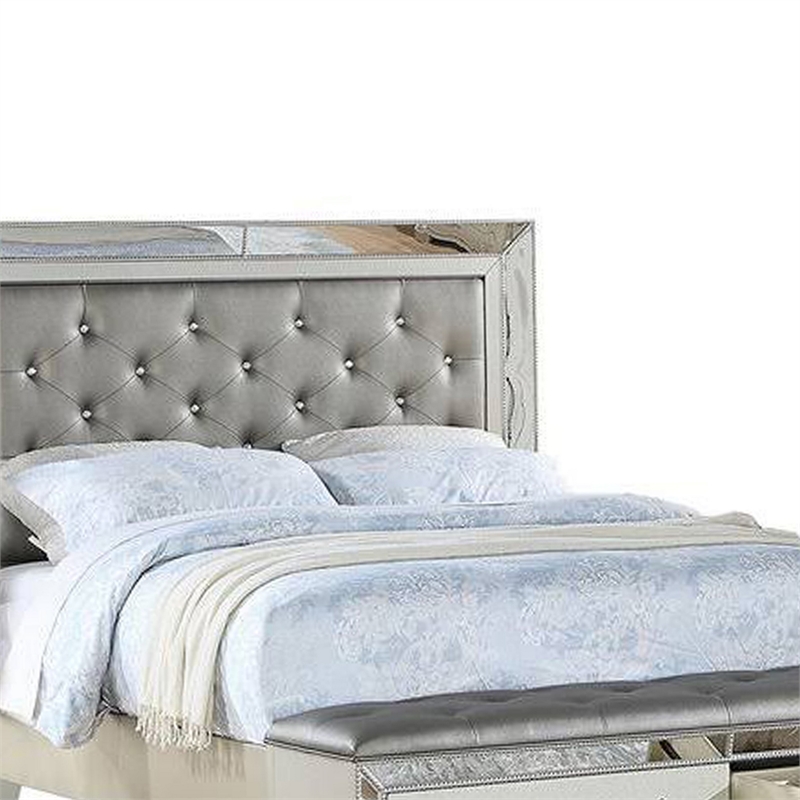 Bowery Hill California King Storage Bed in Silver Faux Leather