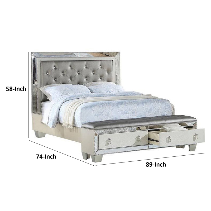 Bowery Hill California King Storage Bed in Silver Faux Leather