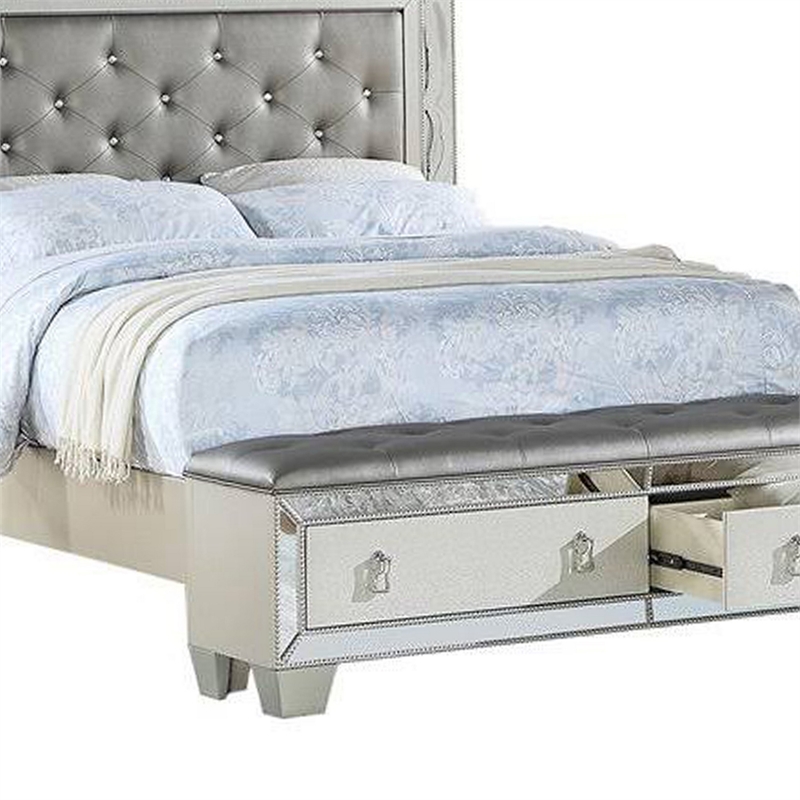 Bowery Hill California King Storage Bed in Silver Faux Leather