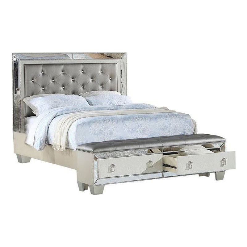 Bowery Hill California King Storage Bed in Silver Faux Leather