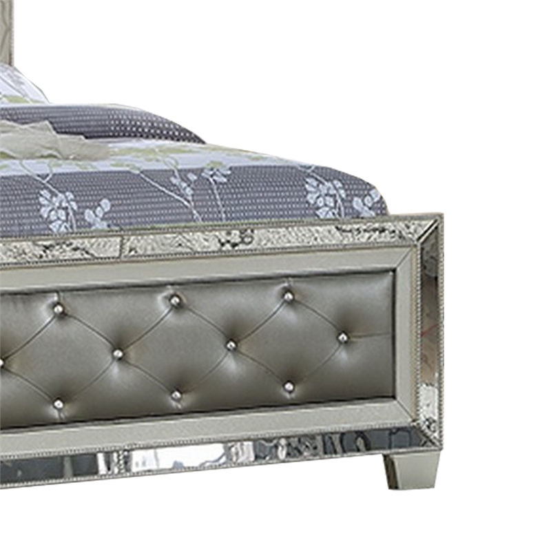 Bowery Hill California King Bed with Mirror Inlay in Gray Faux Leather
