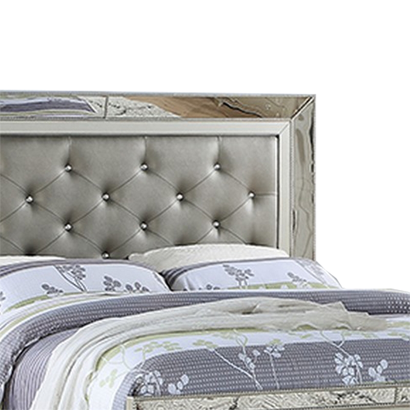 Bowery Hill California King Bed with Mirror Inlay in Gray Faux Leather