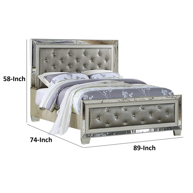 Bowery Hill California King Bed with Mirror Inlay in Gray Faux Leather
