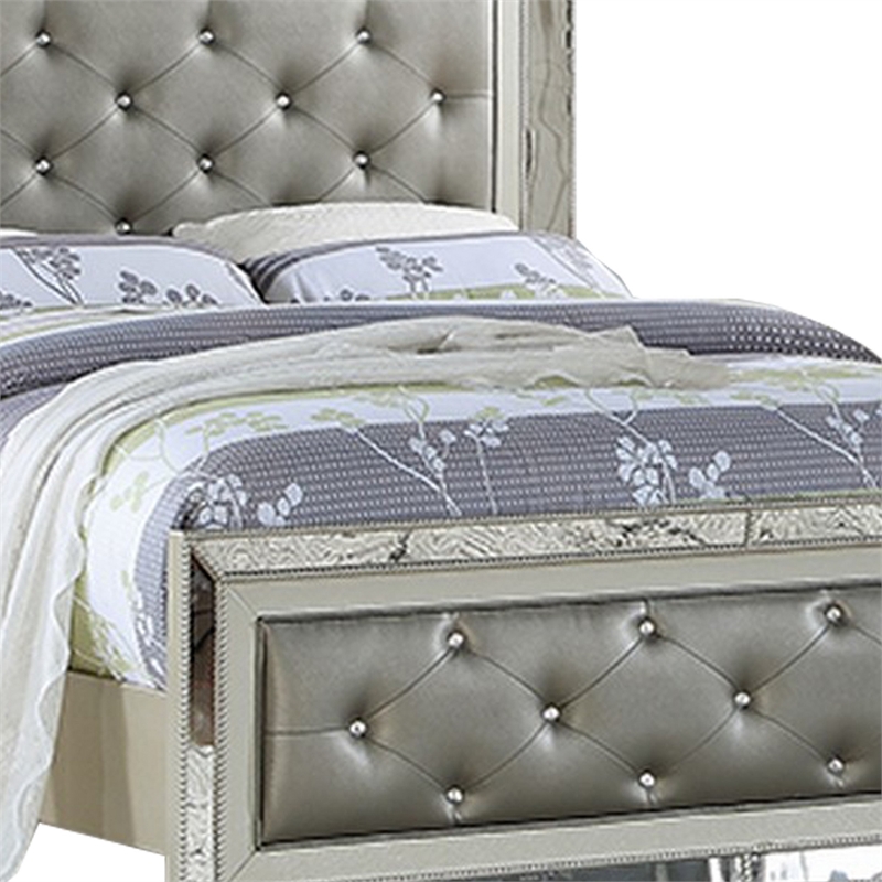 Bowery Hill California King Bed with Mirror Inlay in Gray Faux Leather