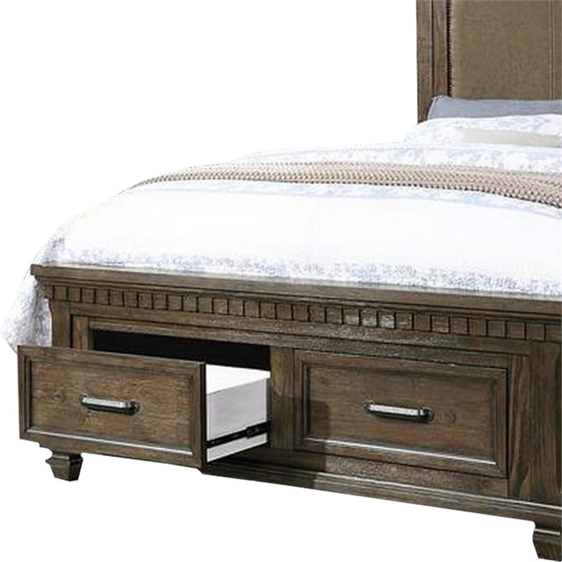 Bowery Hill Classic Queen Size Bed with 2 Storage Drawers in Brown