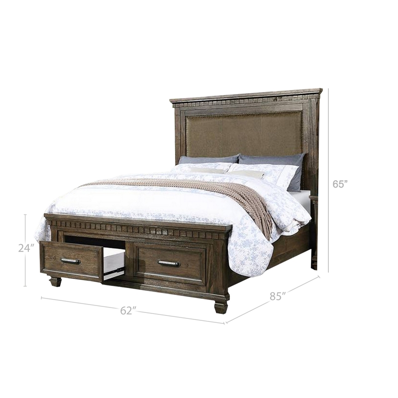 Bowery Hill Classic Queen Size Bed with 2 Storage Drawers in Brown