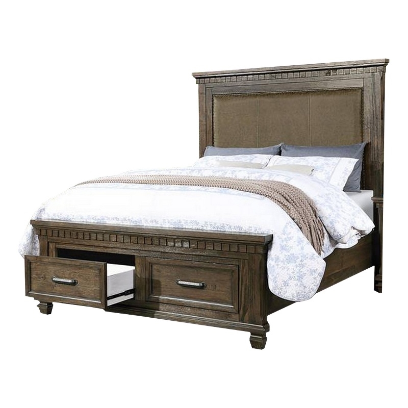 Bowery Hill Classic Queen Size Bed with 2 Storage Drawers in Brown