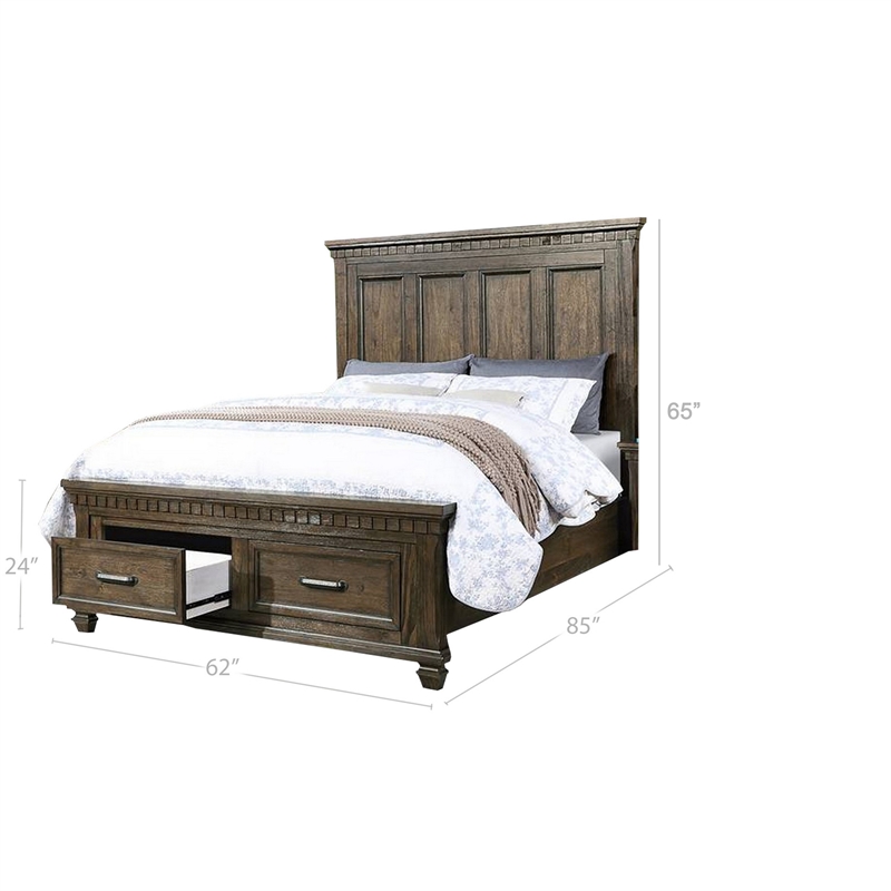 Bowery Hill Classic Wood Queen Size Bed with Storage Drawers in Brown