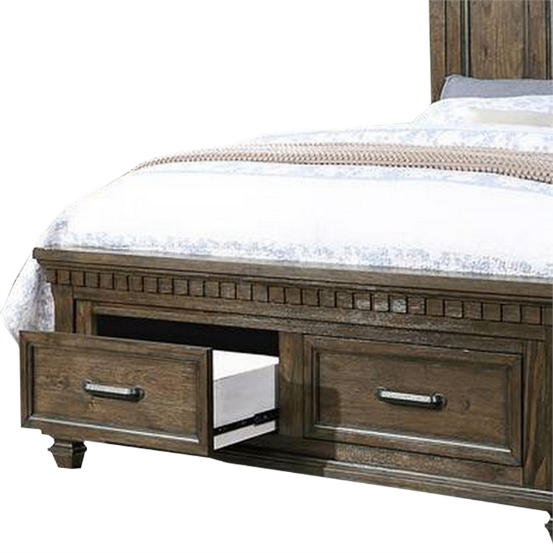 Bowery Hill Classic Wood Queen Size Bed with Storage Drawers in Brown