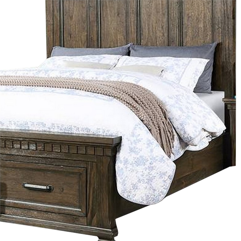 Bowery Hill Classic Wood Queen Size Bed with Storage Drawers in Brown