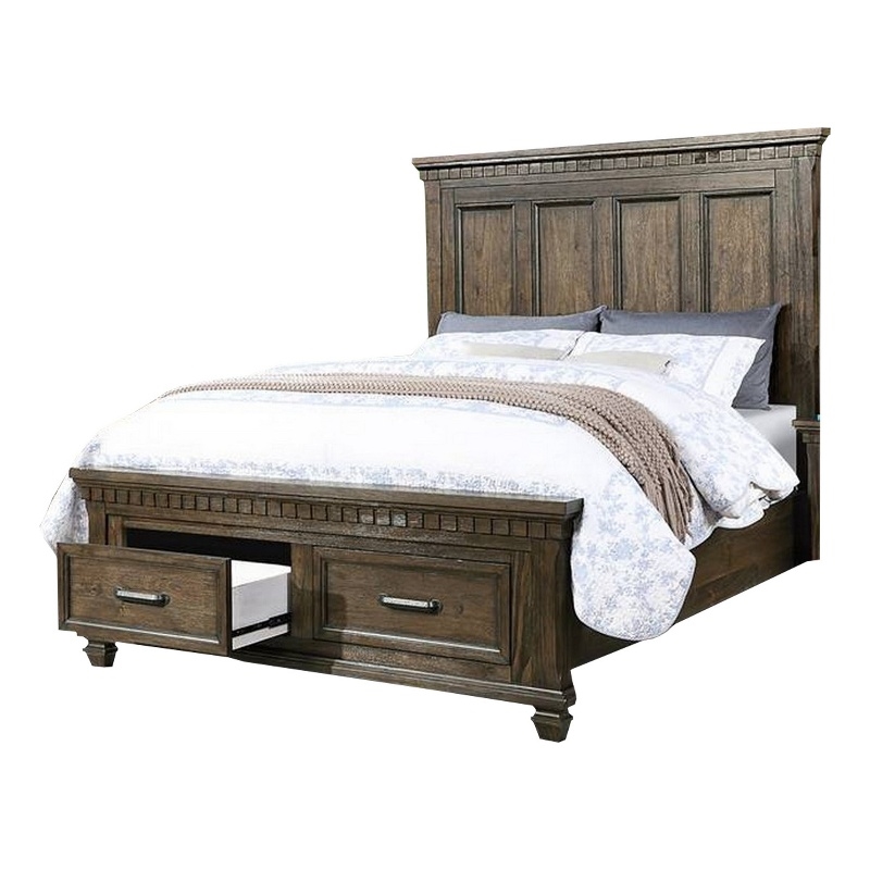 Bowery Hill Classic Wood Queen Size Bed with Storage Drawers in Brown