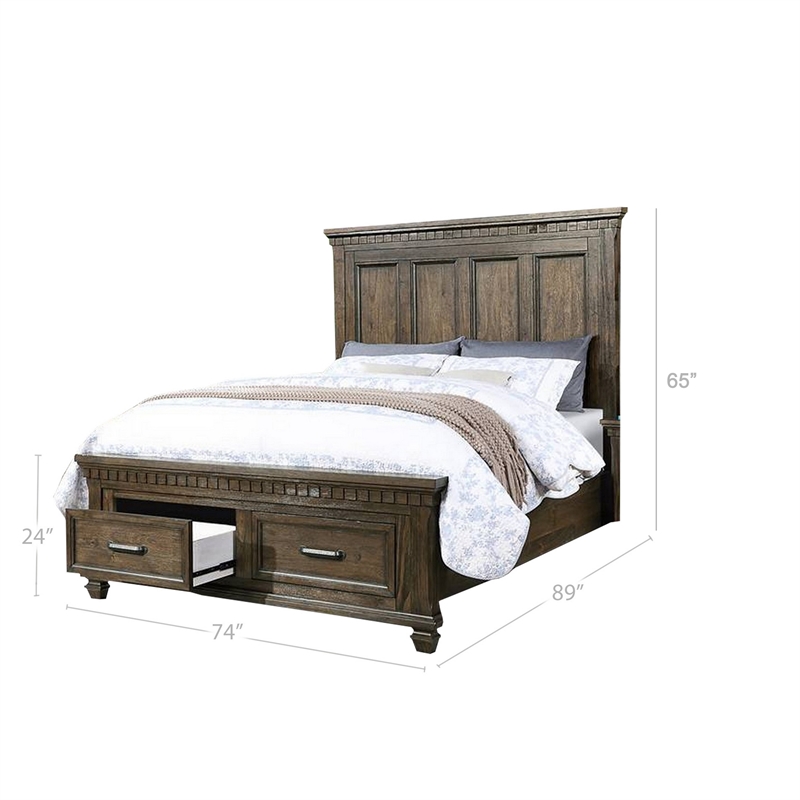 Bowery Hill Classic California King Bed with Storage Drawers in Brown