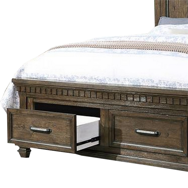 Bowery Hill Classic California King Bed with Storage Drawers in Brown