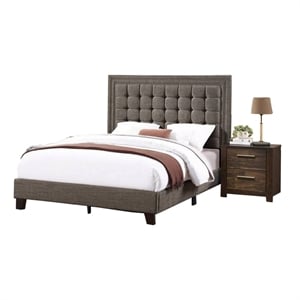 Bowery Hill Queen Size Bed with Deep Square Tufted Upholstery in Taupe