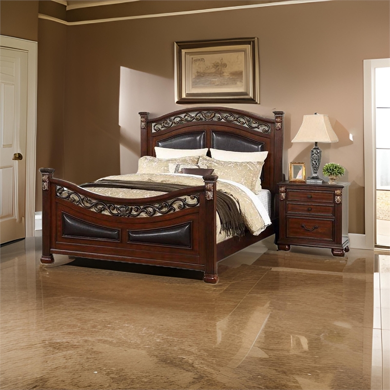 Bowery Hill California King Bed with Carved Details in Cherry