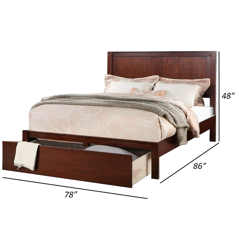 Bowery Hill Platform King Size Bed with Panel Design in Cherry Brown