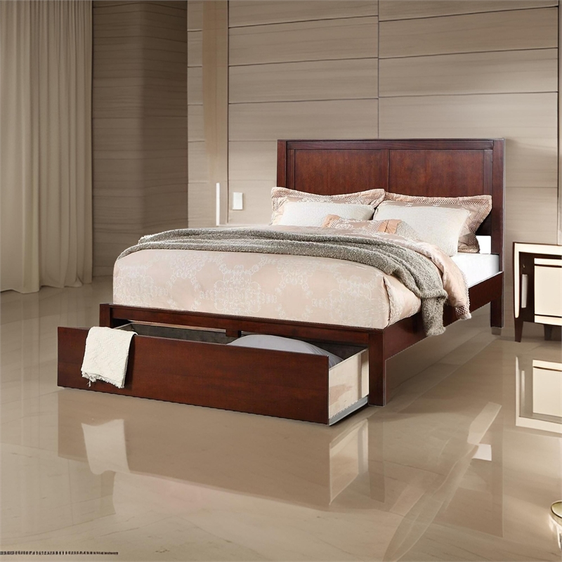 Bowery Hill Platform California King Panel Bed in Cherry Brown Wood