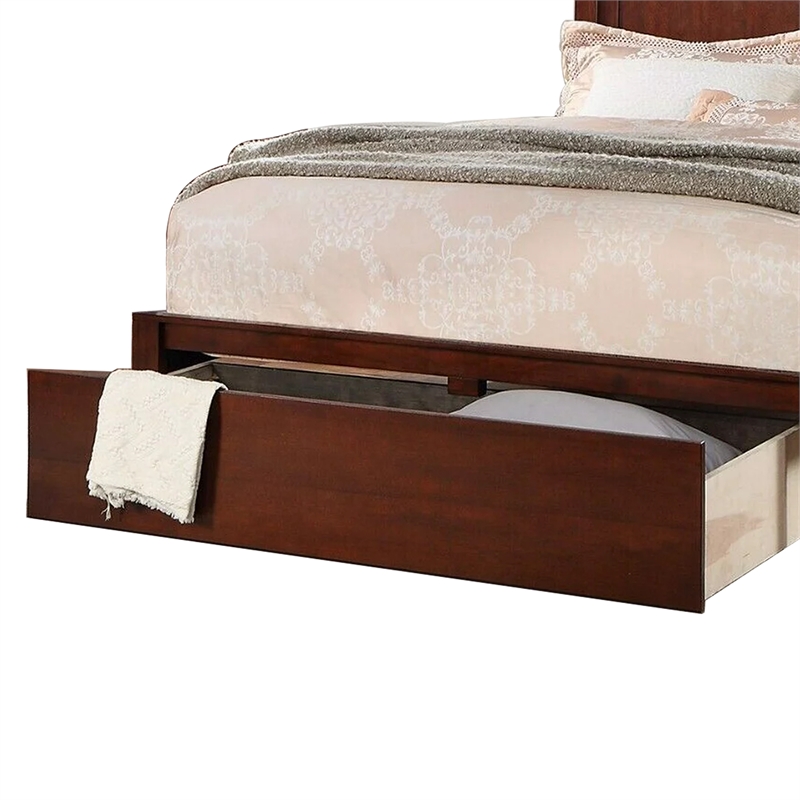 Bowery Hill Platform California King Panel Bed in Cherry Brown Wood