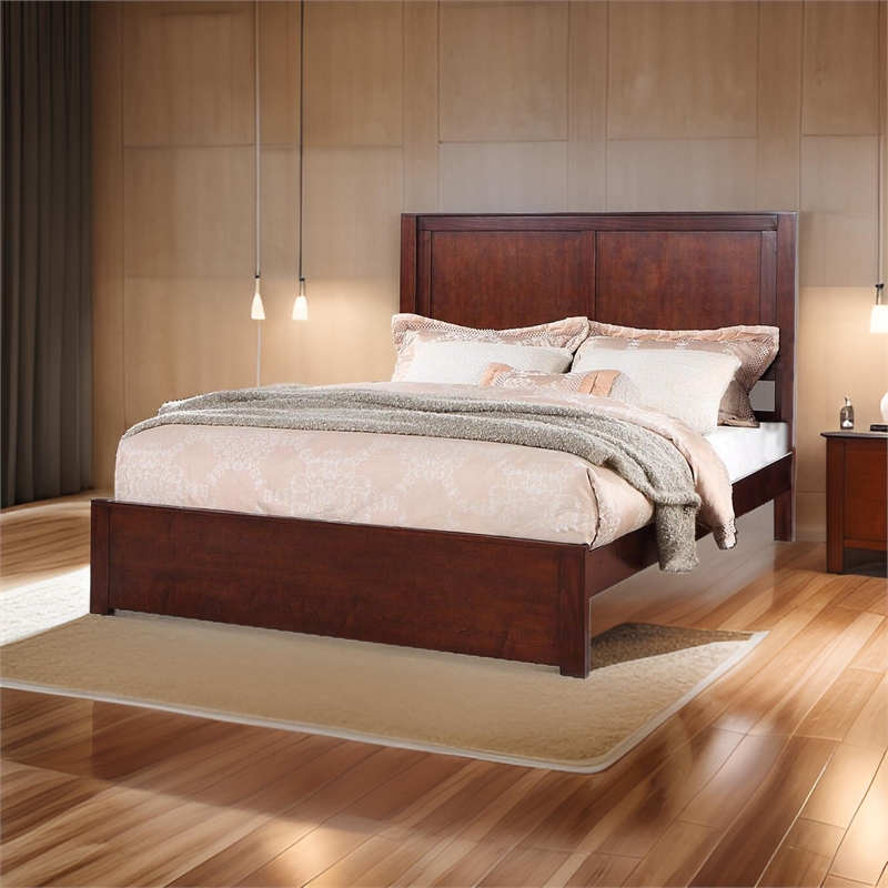Bowery Hill Platform California King Bed with Panel in Cherry Brown
