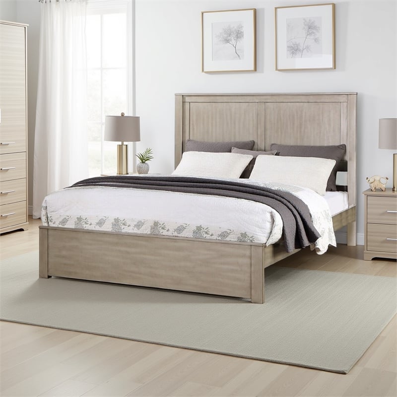 Bowery Hill Platform Queen Size Bed with Panel Design in Light Tan