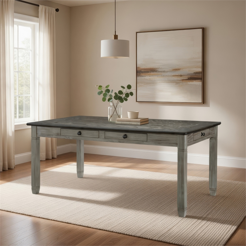 Bowery Hill 72 in Wood Dining Table with 6 Drawers in Two Tone