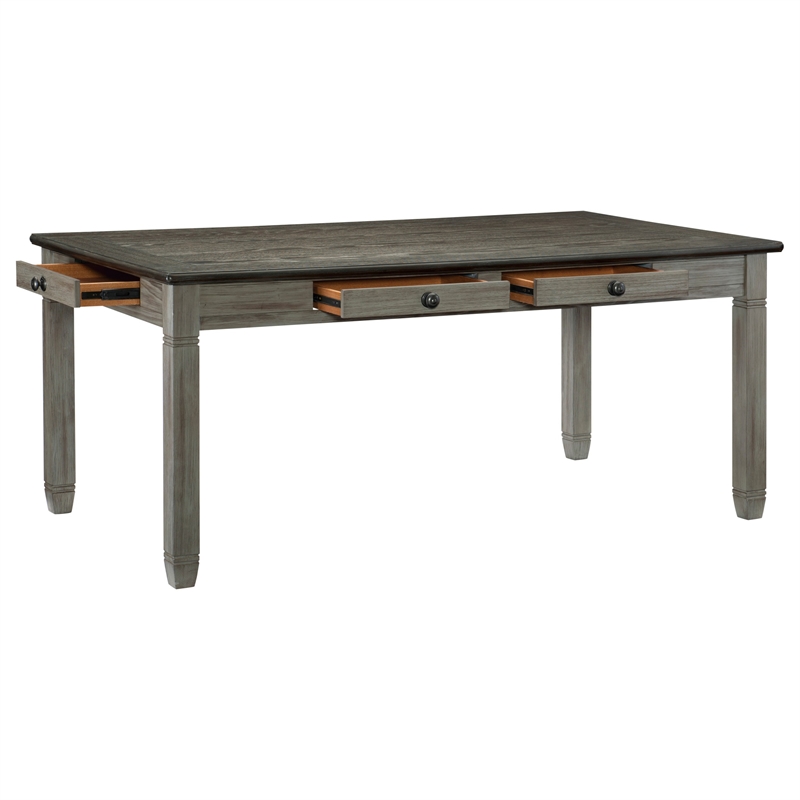 Bowery Hill 72 in Wood Dining Table with 6 Drawers in Two Tone