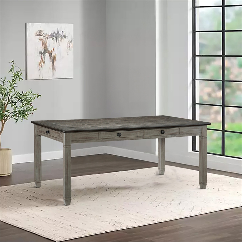 Bowery Hill 72 in Wood Dining Table with 6 Drawers in Two Tone