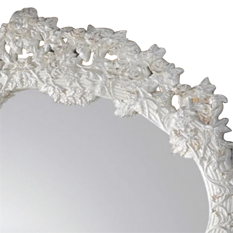 Bowery Hill 69 in Oval Wall Mirror with Carved Wood Frame in White