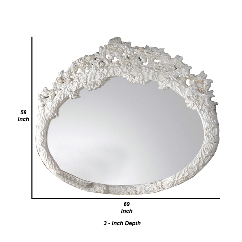 Bowery Hill 69 in Oval Wall Mirror with Carved Wood Frame in White