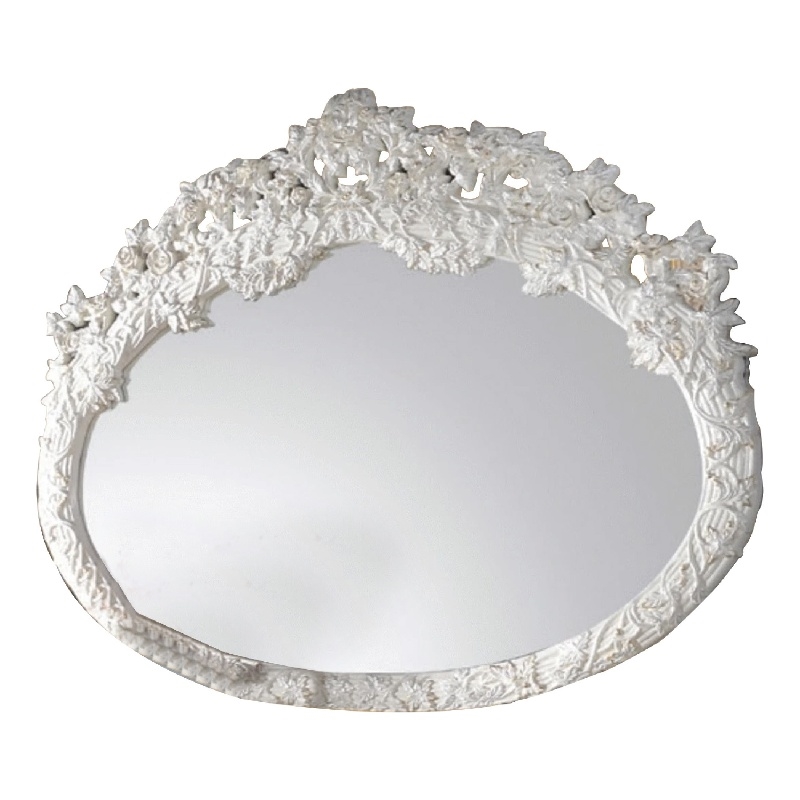 Bowery Hill 69 in Oval Wall Mirror with Carved Wood Frame in White