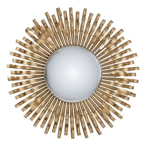 Bowery Hill 27&quot Round Wall Mount Sunburst Iron Mirror in Gold Tone Finish