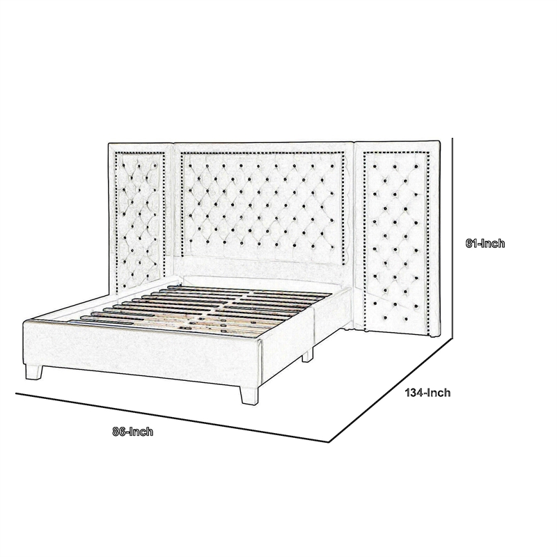 Bowery Hill King Platform Bed with Crystal Tufted Headboard in Blue