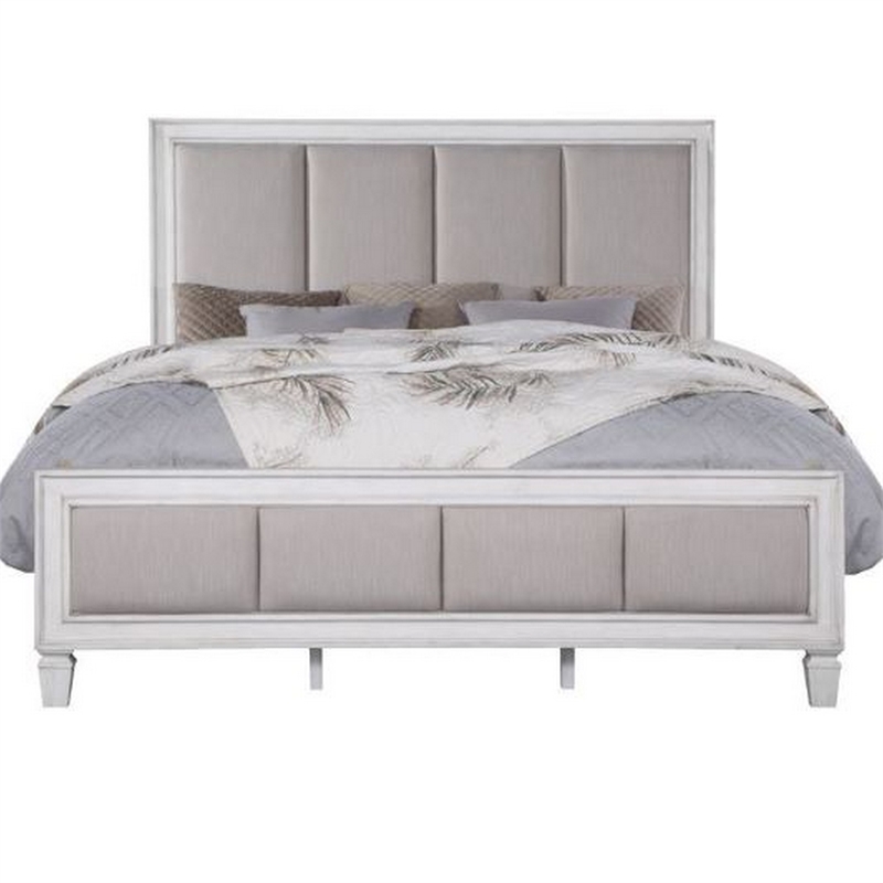 Bowery Hill King Channel Tufted Bed in Gray Fabric with White Wood Frame