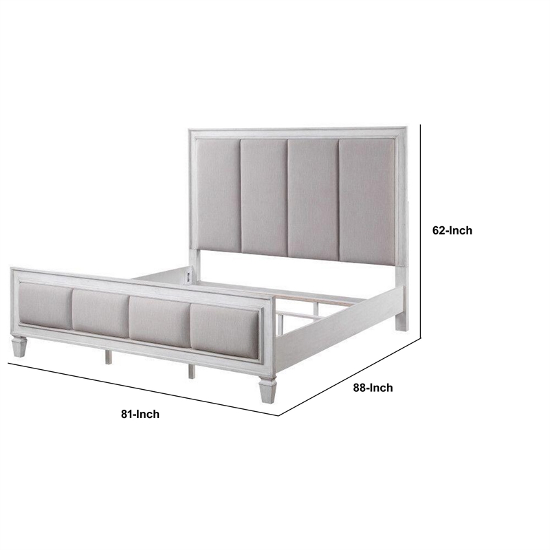 Bowery Hill King Channel Tufted Bed in Gray Fabric with White Wood Frame